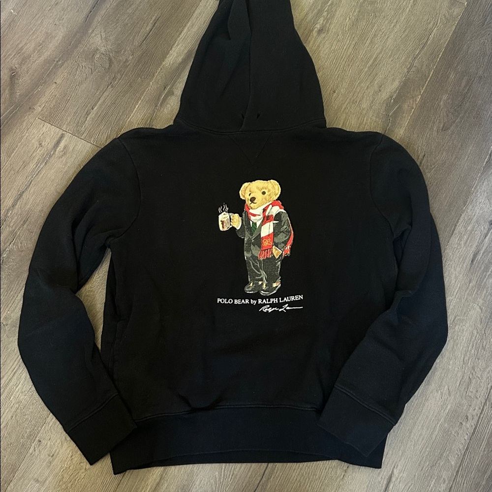 Ralph Lauren Black Hoodie with Bear Graphic